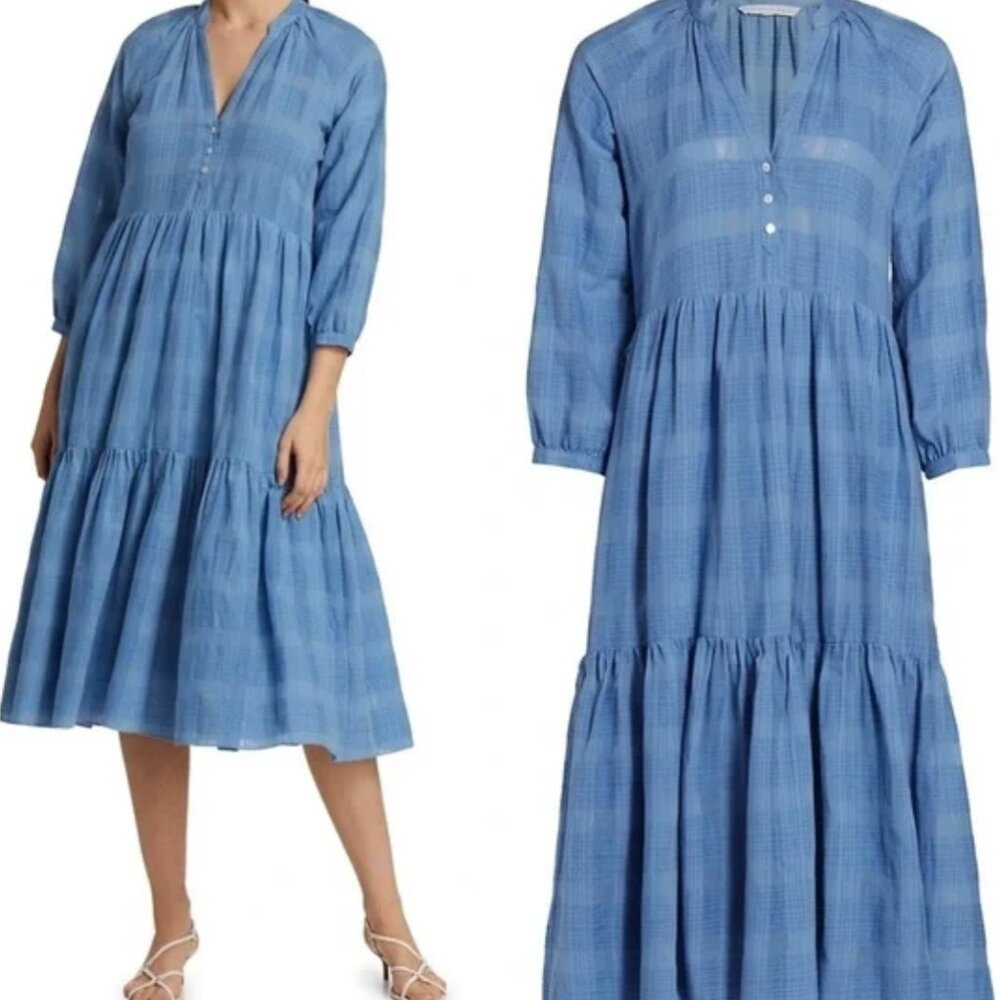 Veronica Beard Blue Sarita Ruffle-Hem Dress NWT Sz M